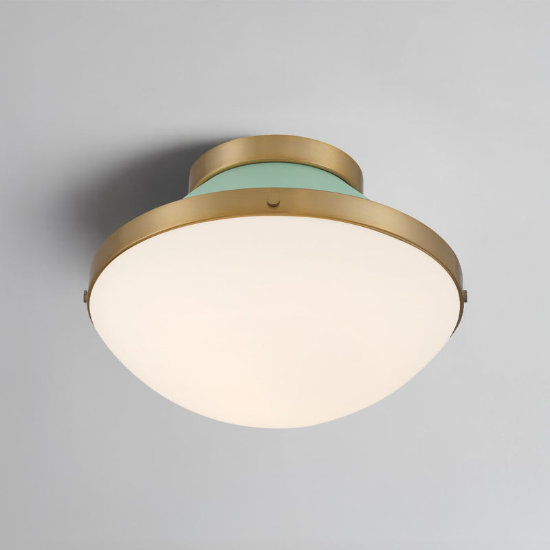 Xander 1 Light 12.25" Flush Mount in Vibrant Gold + Green in a room setting