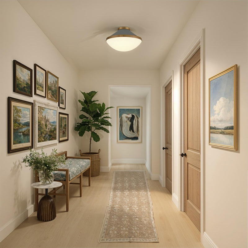 Xander 2 Light 16.25" Flush Mount in Vibrant Gold + Blue in a room setting
