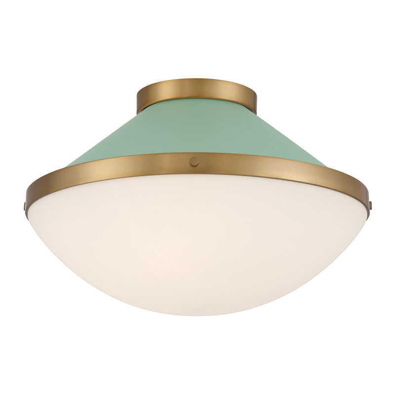 Xander 2 Light 16.25" Flush Mount in Vibrant Gold + Green
