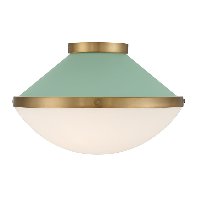 Xander 2 Light 16.25" Flush Mount in Vibrant Gold + Green
