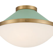 Xander 2 Light 16.25" Flush Mount in Vibrant Gold + Green