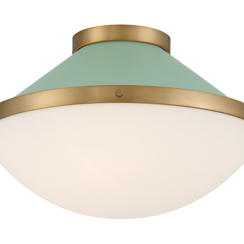 Xander 2 Light 16.25" Flush Mount in Vibrant Gold + Green
