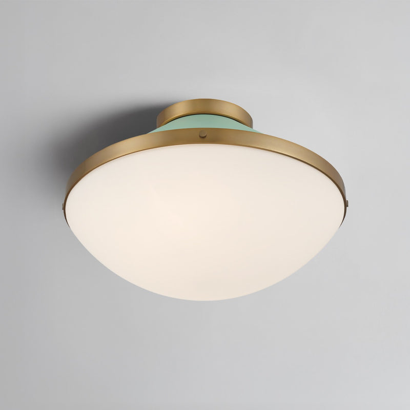 Xander 2 Light 16.25" Flush Mount in Vibrant Gold + Green in a room setting