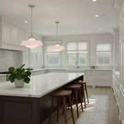 Xander 3 Light 20" Pendant in Vibrant Gold + Blush in a room setting