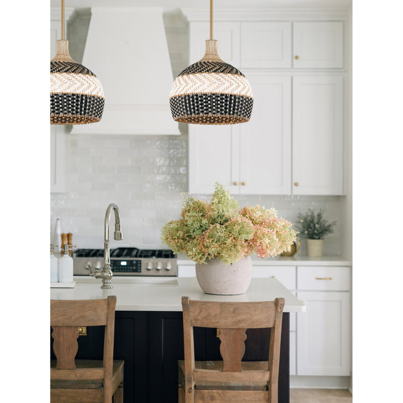 Zanzibar 3 Light 14" Pendant in Soft Gold + Matte Black in a room setting