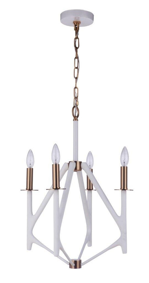 The Reserve 4 Light 17.5" Chandelier in Matte White / Satin Brass