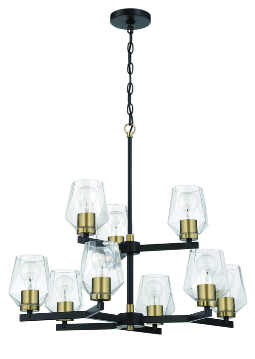 Avante Grand 9 Light 25" Two-Tier Chandelier in Flat Black/Satin Brass