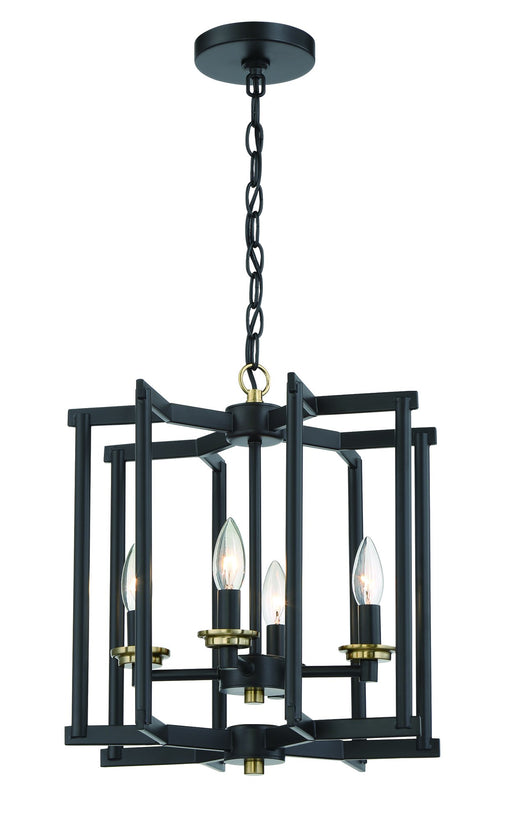 Avante Grand 4 Light 14" Cage Foyer in Flat Black/Satin Brass