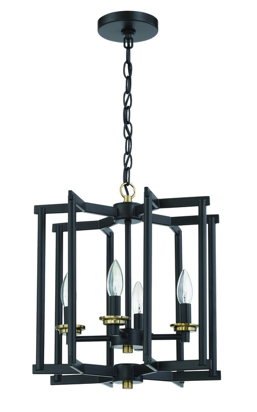 Avante Grand 4 Light 14" Cage Foyer in Flat Black/Satin Brass