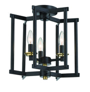 Avante Grand 3 Light 11.25" Cage Convertible Semi Flush/Chandelier in Flat Black/Satin Brass