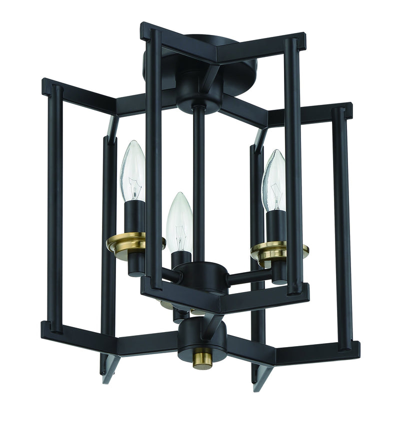 Avante Grand 3 Light 11.25" Cage Convertible Semi Flush/Chandelier in Flat Black/Satin Brass