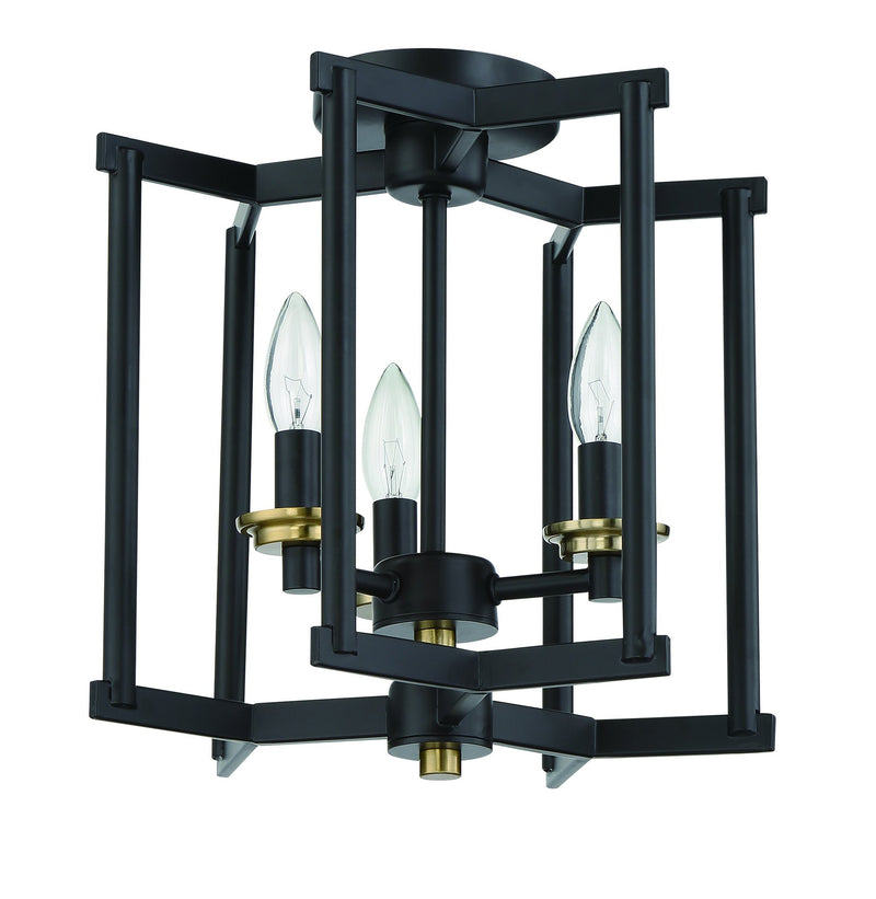 Avante Grand 3 Light 11.25" Cage Convertible Semi Flush/Chandelier in Flat Black/Satin Brass