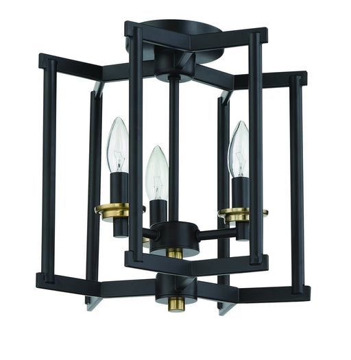 Avante Grand 3 Light 11.25" Cage Convertible Semi Flush/Chandelier in Flat Black/Satin Brass