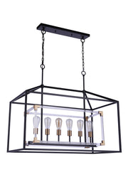 Aaron 6 Light 19" Island in Flat Black/Satin Brass