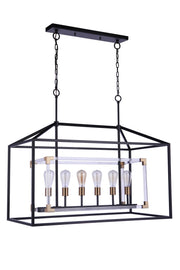 Aaron 6 Light 19" Island in Flat Black/Satin Brass