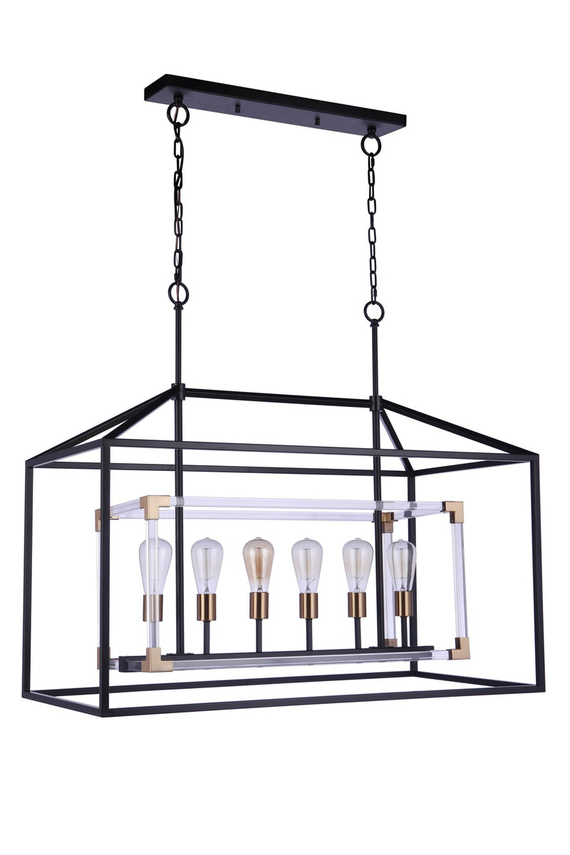 Aaron 6 Light 19" Island in Flat Black/Satin Brass