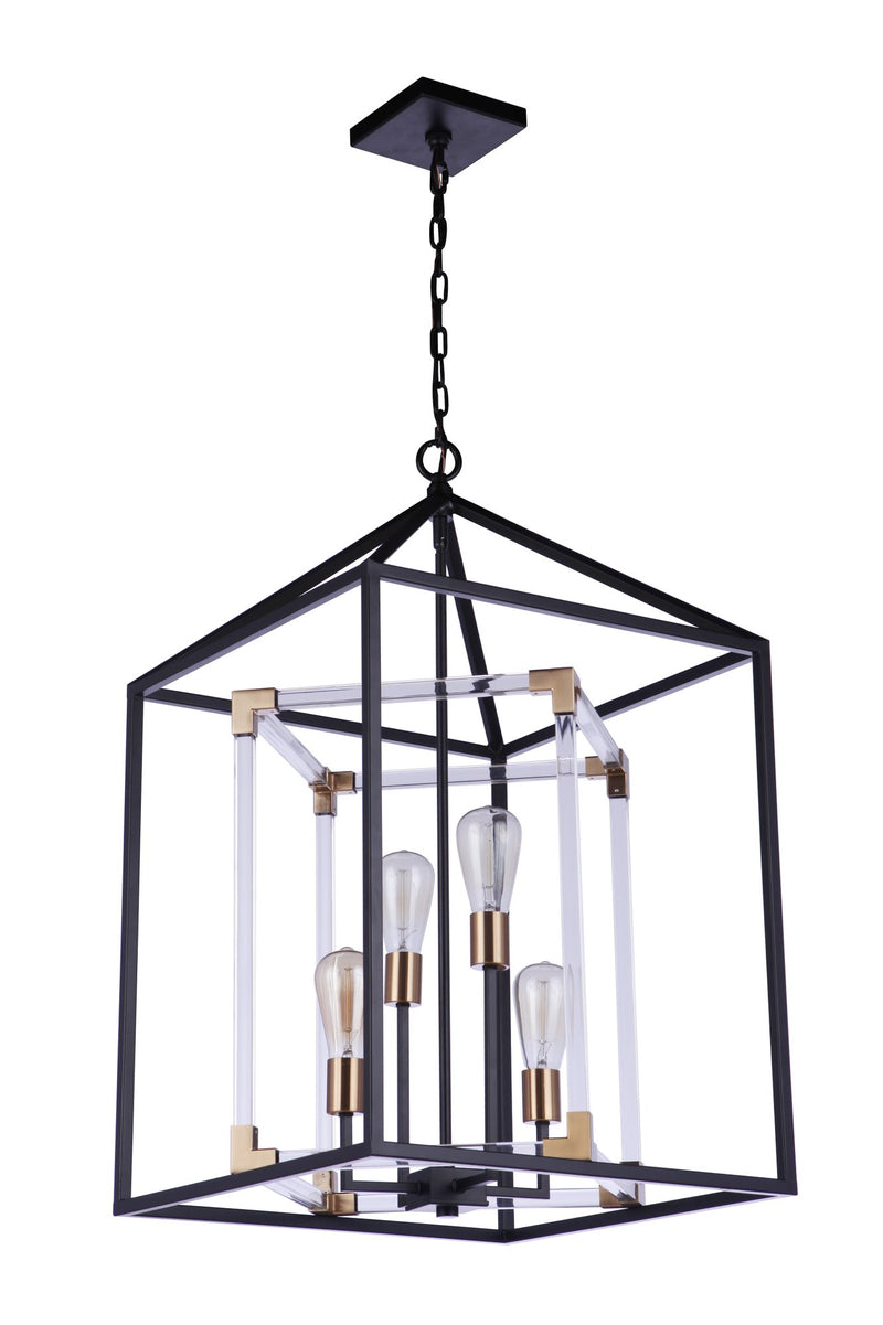 Aaron 4 Light 19" Chandelier in Flat Black/Satin Brass