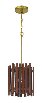 Freeform 1 Light 9.5" Pendant in Satin Brass/Walnut