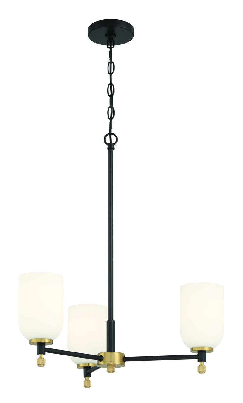 Council 3 Light 22" Chandelier in Flat Black/Satin Brass