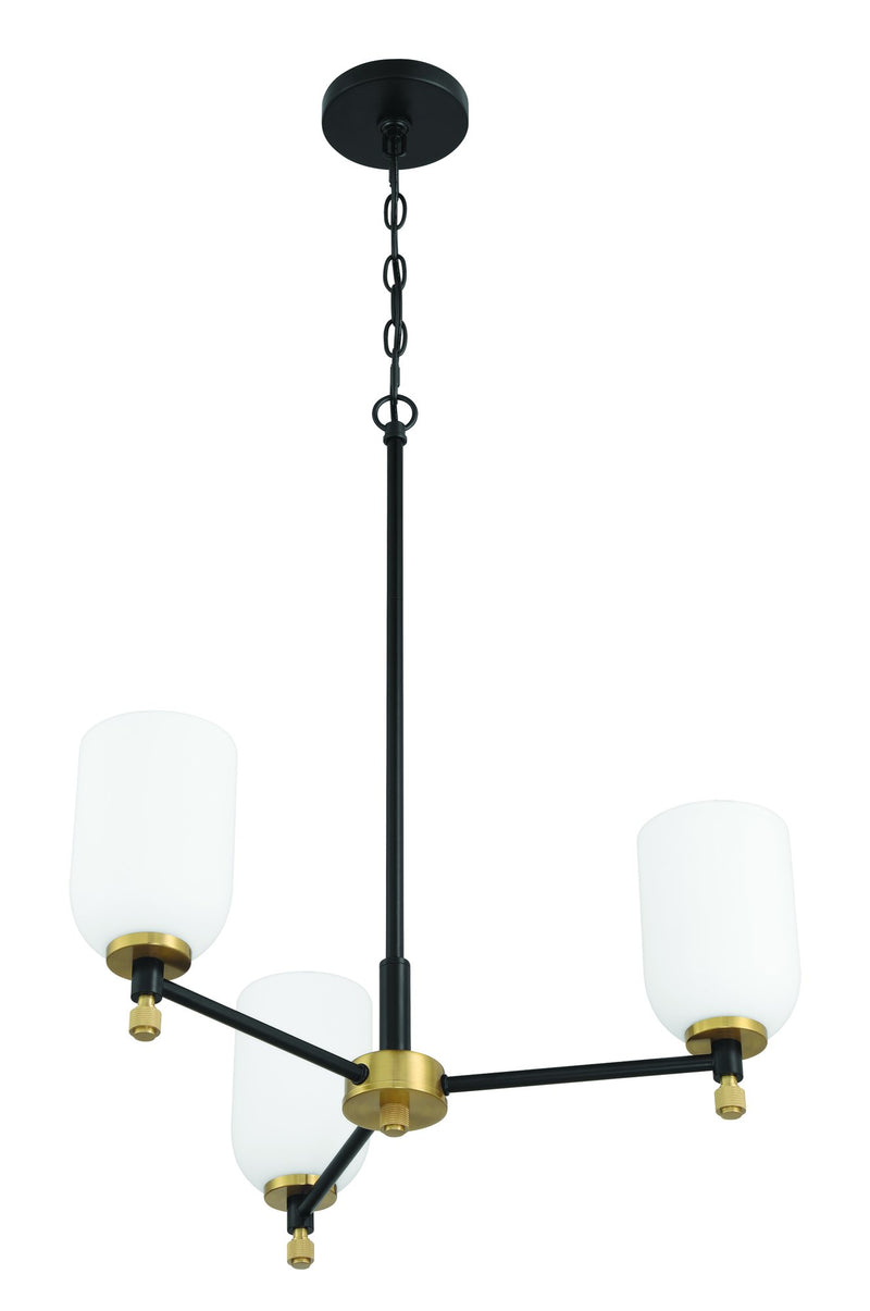 Council 3 Light 22" Chandelier in Flat Black/Satin Brass