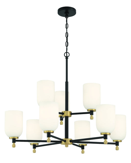 Council 9 Light 28.75" Chandelier in Flat Black/Satin Brass