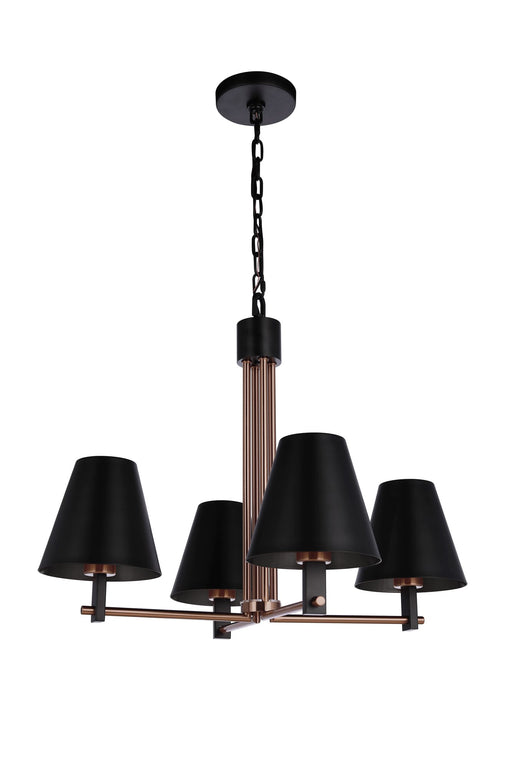 Blake 4 Light 24" Chandelier in Flat Black/Satin Brass