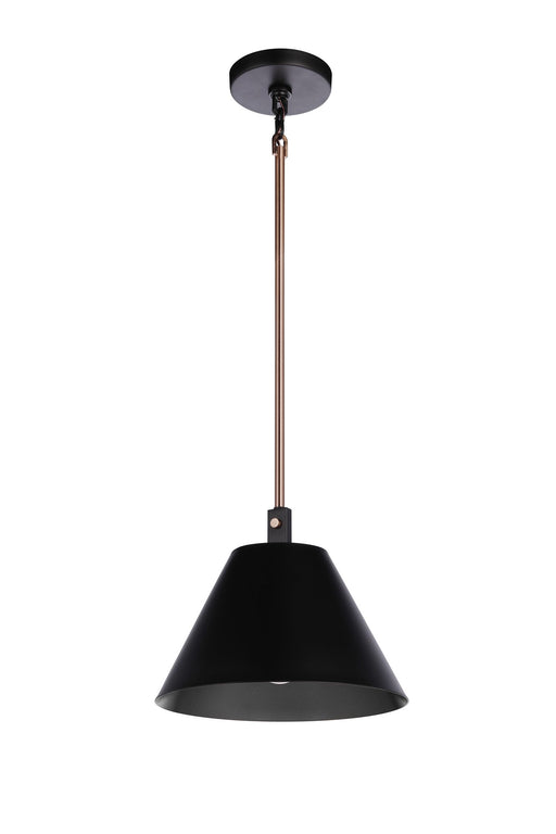 Blake 1 Light 11" Pendant in Flat Black/Satin Brass