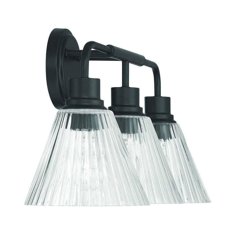 Pleated 3 Light 25" Vanity in Flat Black