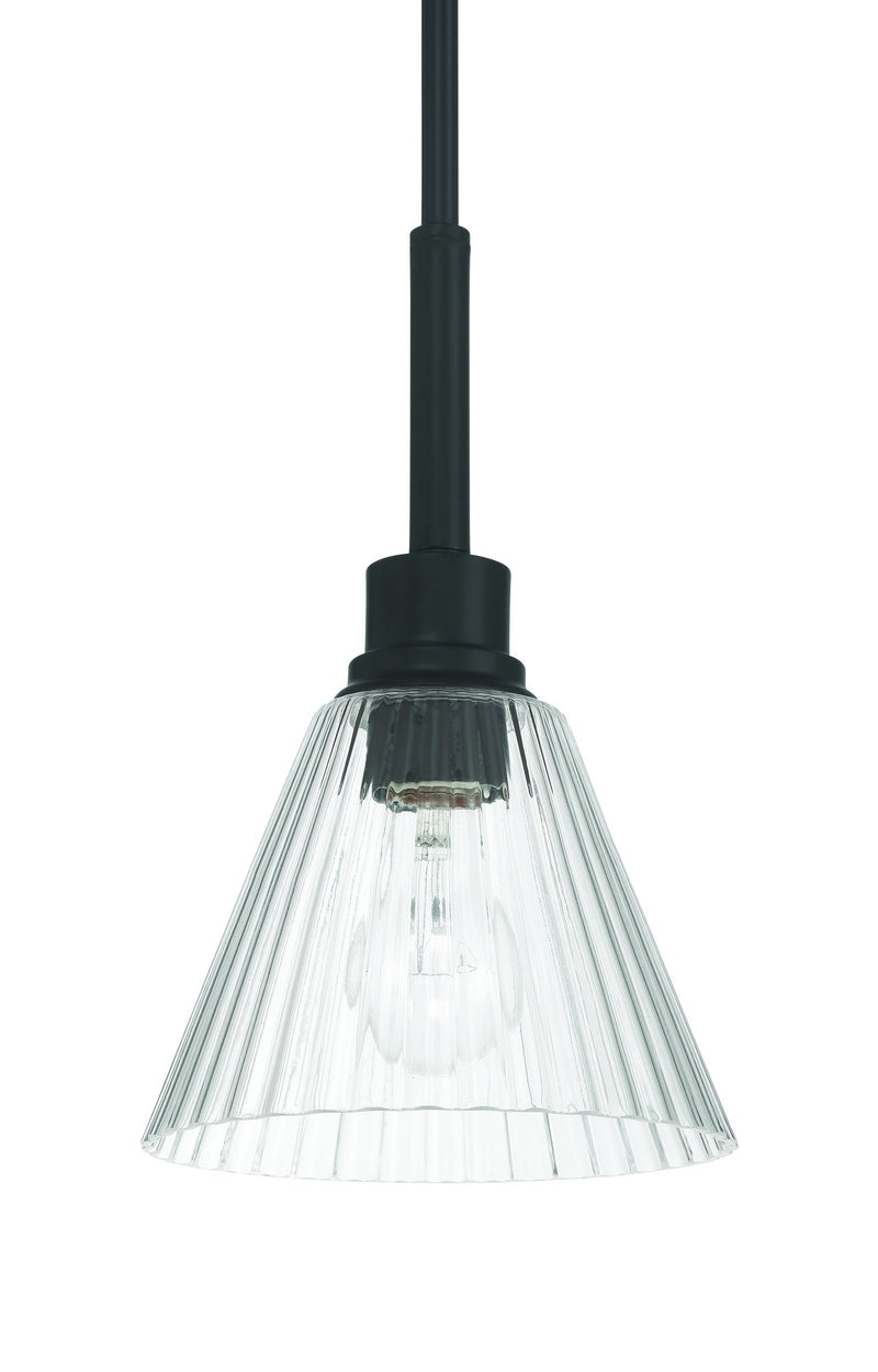 Pleated 1 Light 7.13" Mini Pendant in Flat Black