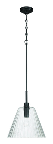 Pleated 1 Light 14" Pendant in Flat Black