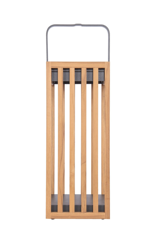 Teak Solar LED Outdoor Rechargeable Table Lamp in Teak / Textured Grey