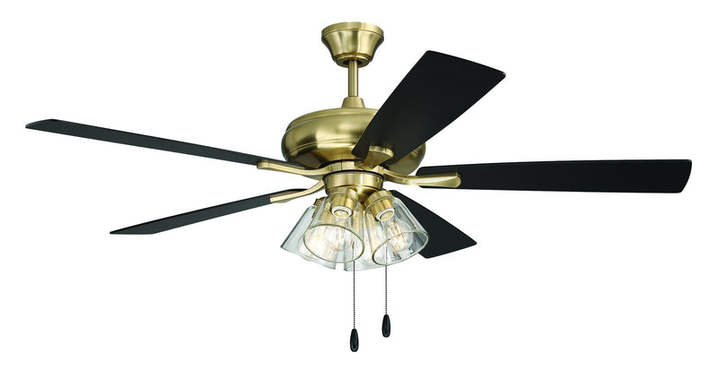 Eos 52" 5-Blade Clear 4 Light Ceiling Fan in Satin Brass
