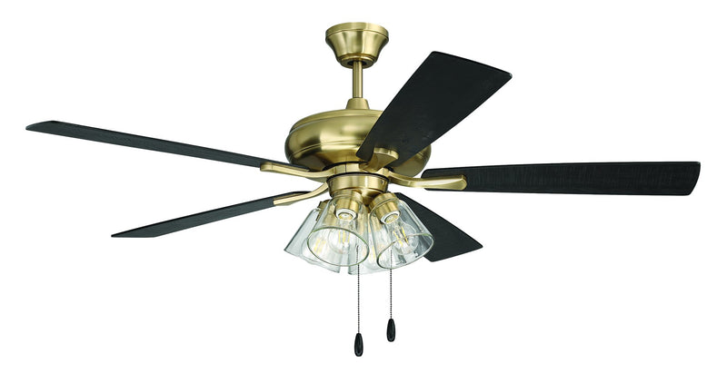Eos 52" 5-Blade Clear 4 Light Ceiling Fan in Satin Brass