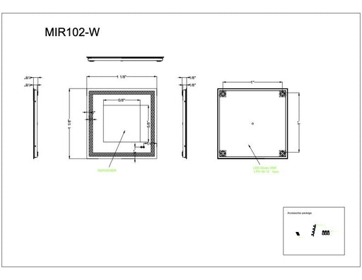 30" x 30" x 1.9" Square Front Lit LED Mirror in White
