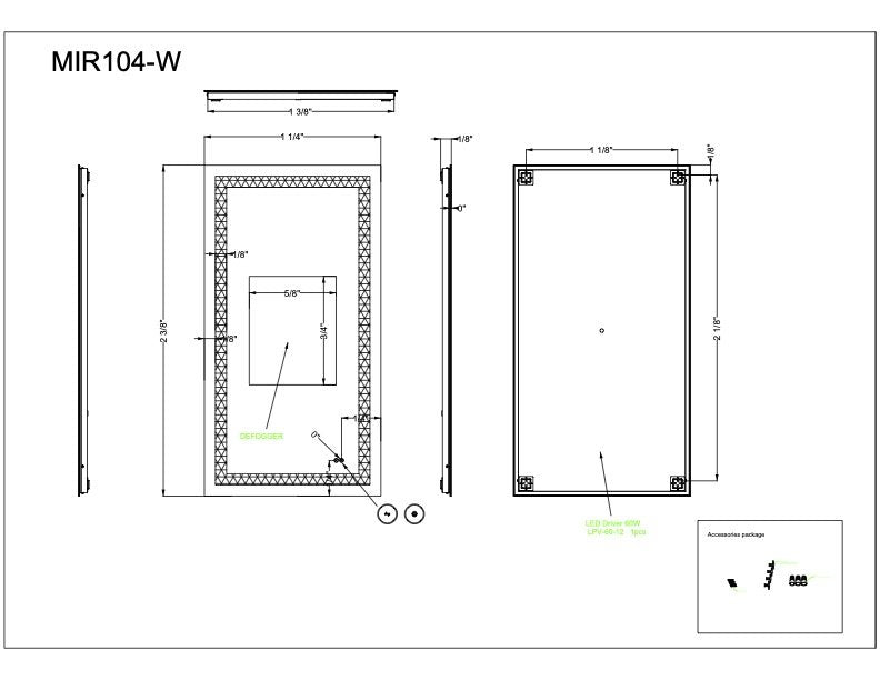 60" x 32" x 1.8" Rectangle Front Lit LED Mirror in White