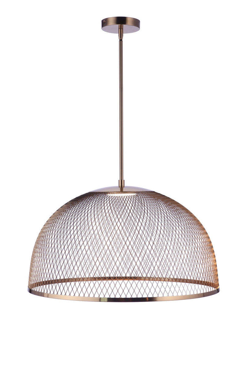 24.25” Diameter Sculptural Statement Metal Mesh Dome Pendant in Satin Brass