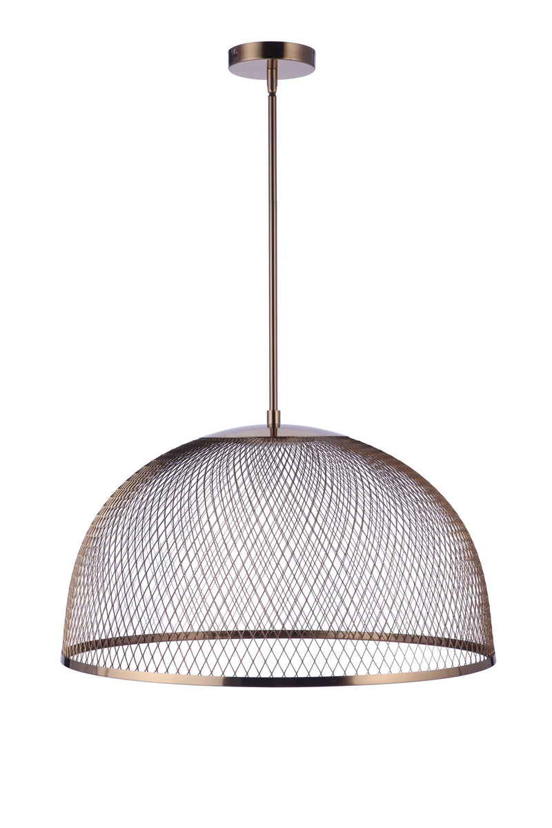 24.25” Diameter Sculptural Statement Metal Mesh Dome Pendant in Satin Brass