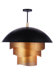31.25” Diameter Sculptural Statement Dome Pendant with Perforated Metal Shades in Flat Black/Matte Gold