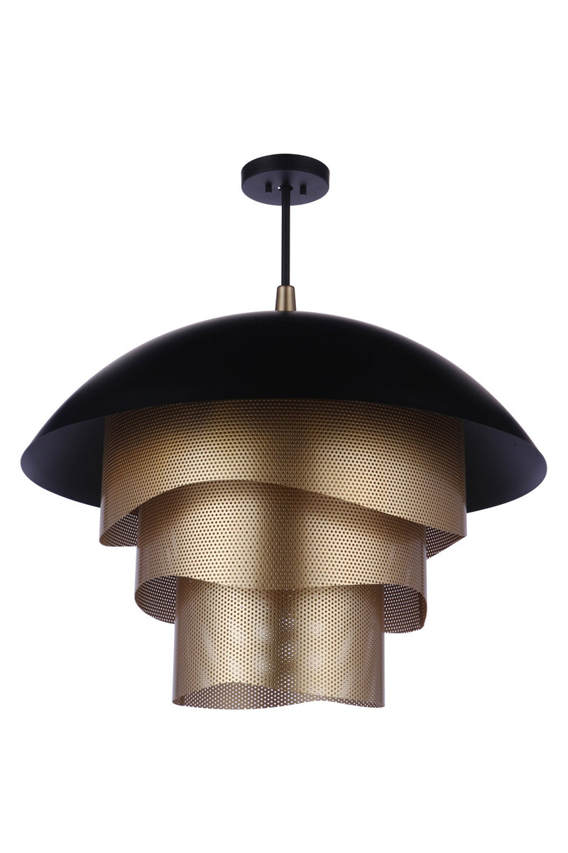 31.25” Diameter Sculptural Statement Dome Pendant with Perforated Metal Shades in Flat Black/Matte Gold