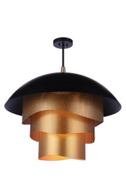 31.25” Diameter Sculptural Statement Dome Pendant with Perforated Metal Shades in Flat Black/Matte Gold