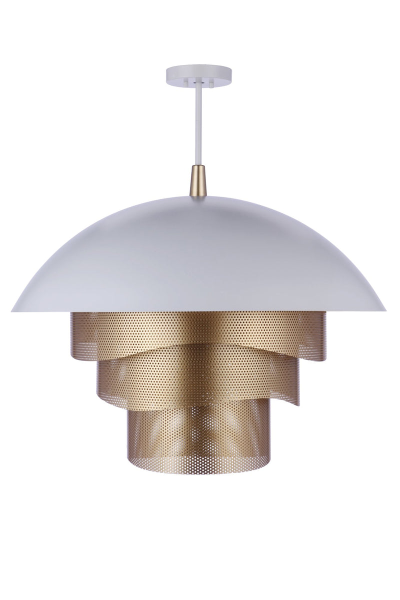 31.25” Diameter Sculptural Statement Dome Pendant with Perforated Metal Shades in Matte White/Matte Gold