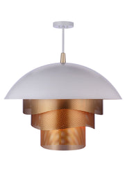 31.25” Diameter Sculptural Statement Dome Pendant with Perforated Metal Shades in Matte White/Matte Gold