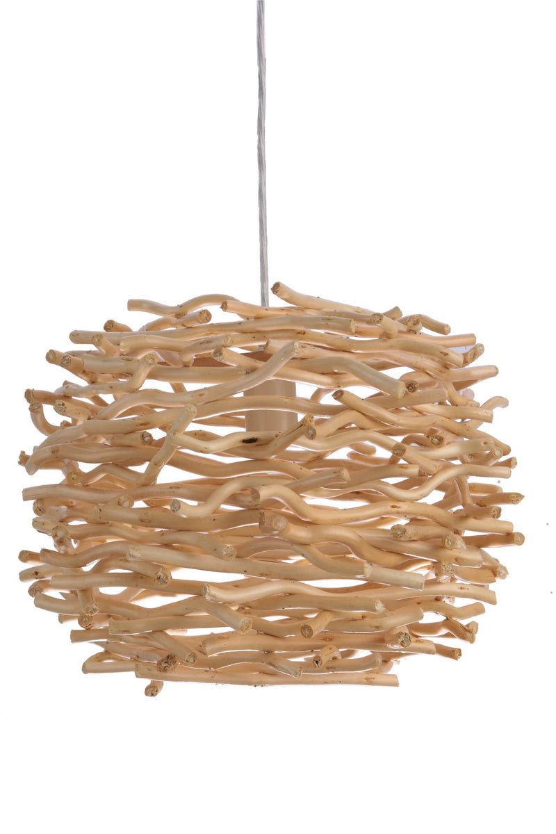Natural Pendant 1 Light 16.5" Pendant w/ Natural Wood Woven Orb in Natural