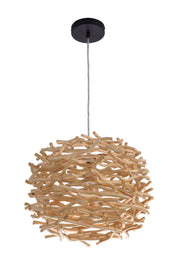 Natural Pendant 1 Light 16.5" Pendant w/ Natural Wood Woven Orb in Natural