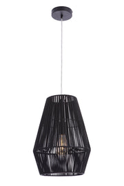 Natural Pendant 1 Light 11.88" Pendant w/ Woven Black Rattan Shade in Flat Black
