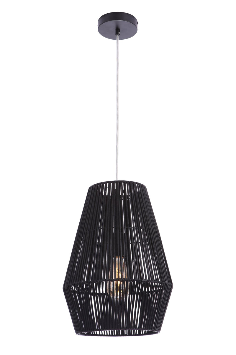 Natural Pendant 1 Light 11.88" Pendant w/ Woven Black Rattan Shade in Flat Black