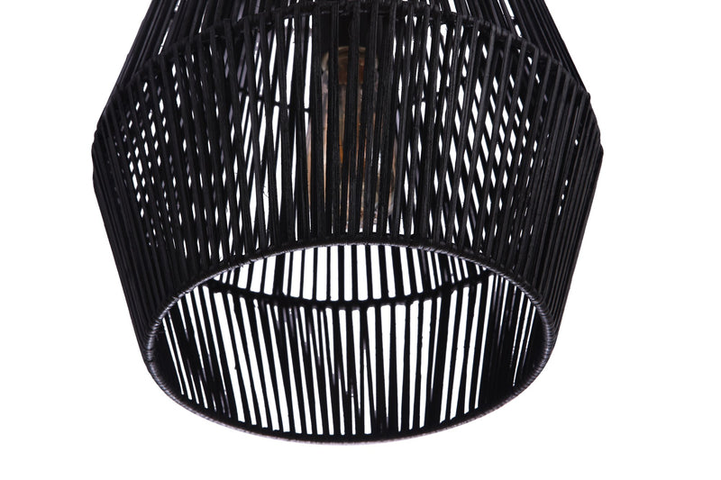 Natural Pendant 1 Light 11.88" Pendant w/ Woven Black Rattan Shade in Flat Black