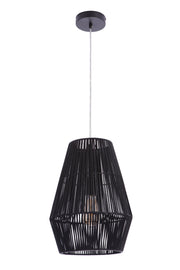 Natural Pendant 1 Light 11.88" Pendant w/ Woven Black Rattan Shade in Flat Black