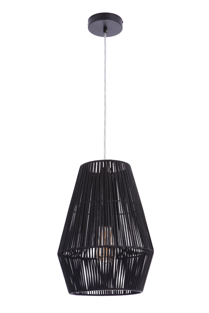 Natural Pendant 1 Light 11.88" Pendant w/ Woven Black Rattan Shade in Flat Black