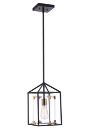 Aaron 1 Light 8" Acrylic Pendant in Flat Black/Satin Brass
